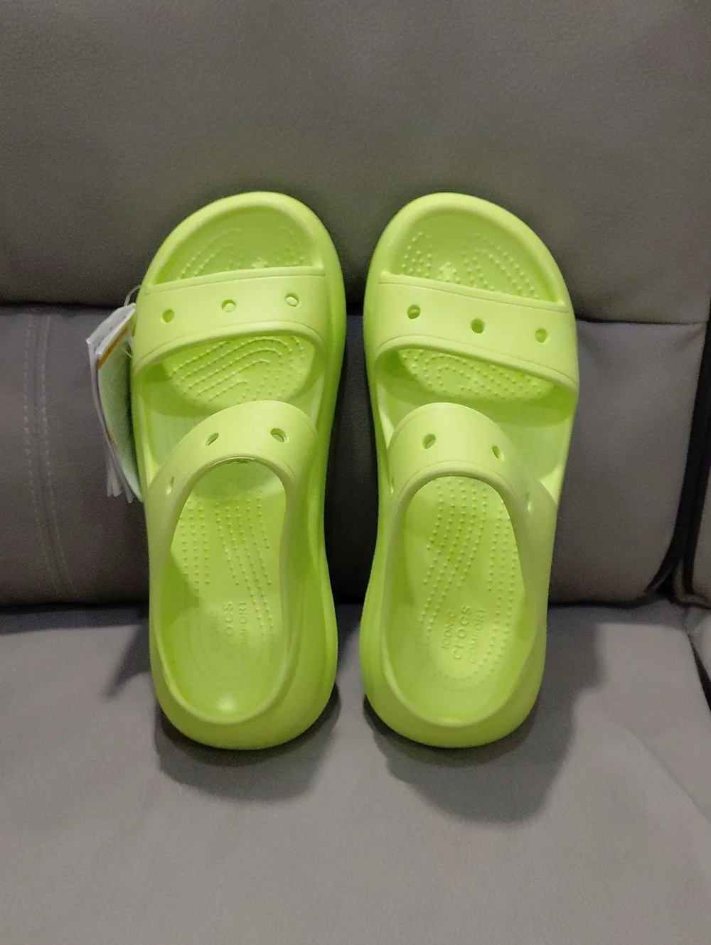 CROCS Neon Lime Dual-Strap Slide Sandals